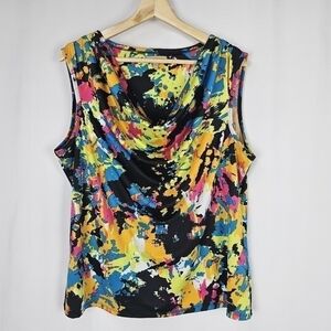Multicolor Sleeveless Cowlneck Blouse Abstract Print Size XL